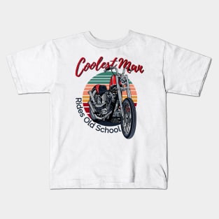 Coolest man rides old school, vintage motorcycle, old school bike Kids T-Shirt